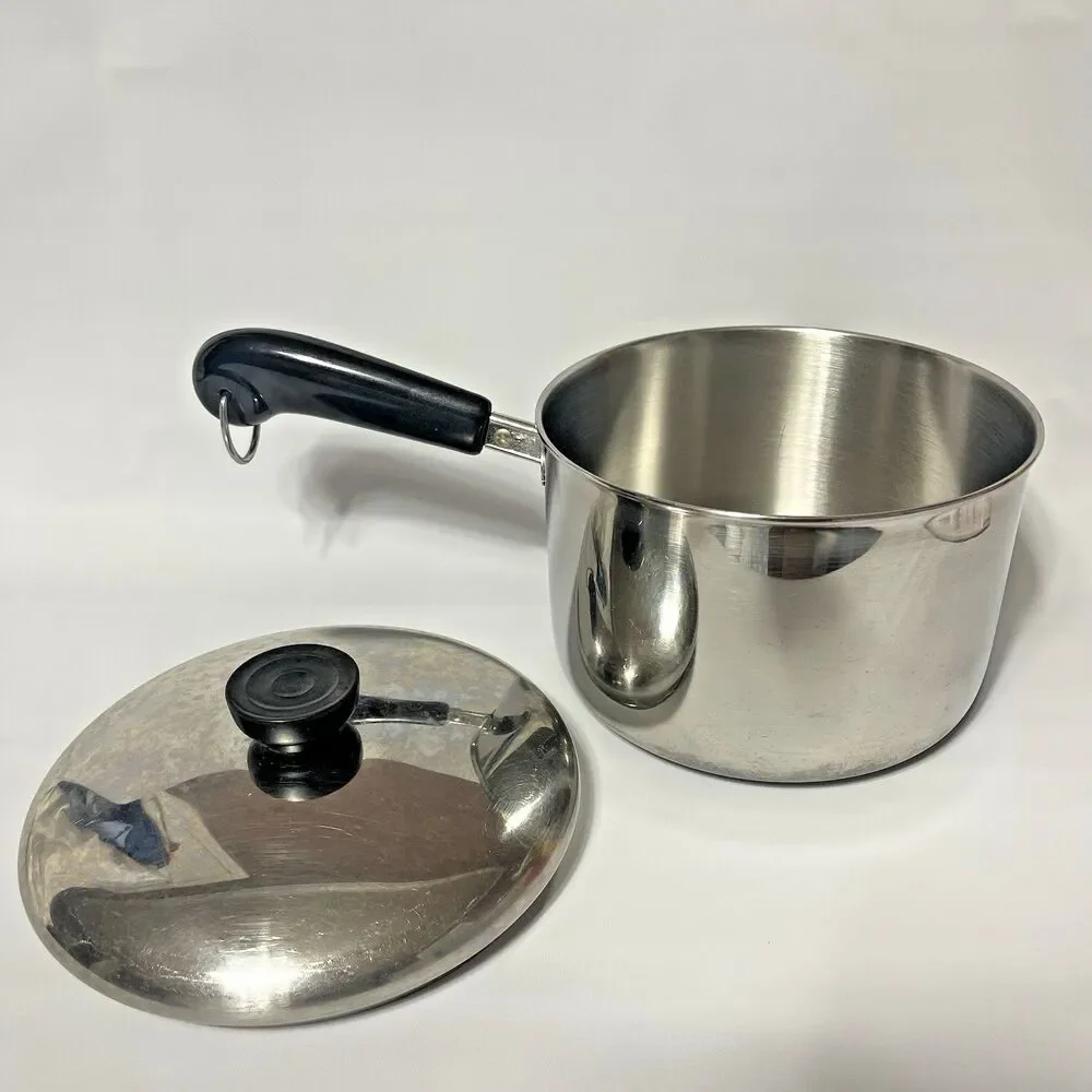VTG Revere Ware 1801 3 Quart Saucepan With Lid Tri-Ply Aluminum Disc USA Clinton